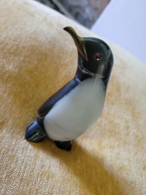 Marble Penguin Figurine Black White 4" Tall