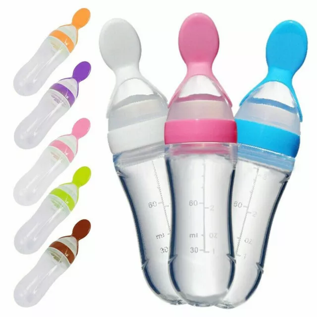 Newborn Baby Silicone Squeeze Feeding Bottle With Spoon Food Rice Cereal Feeder