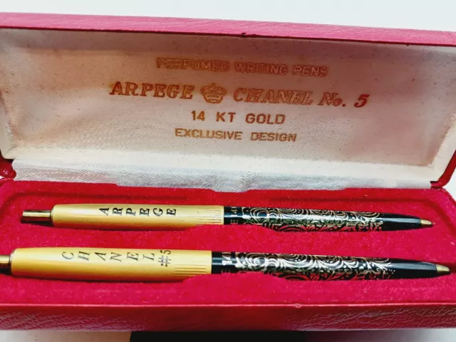 VINTAGE ARPEGE CHANEL NO. 5 PERFUMED WRITING PEN SET 14 GOLD FILIGREE