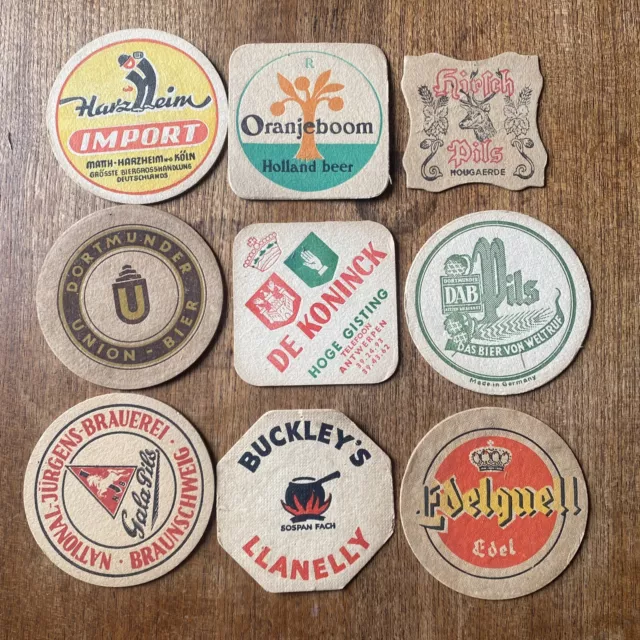 Beer Mats Job Lot x9 Vintage German Belgian Euro Rare Pub Man Cave Collection #5