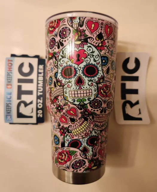 RTIC 20oz Custom Painted Sugar Skulls Tumbler with Lid - NEW