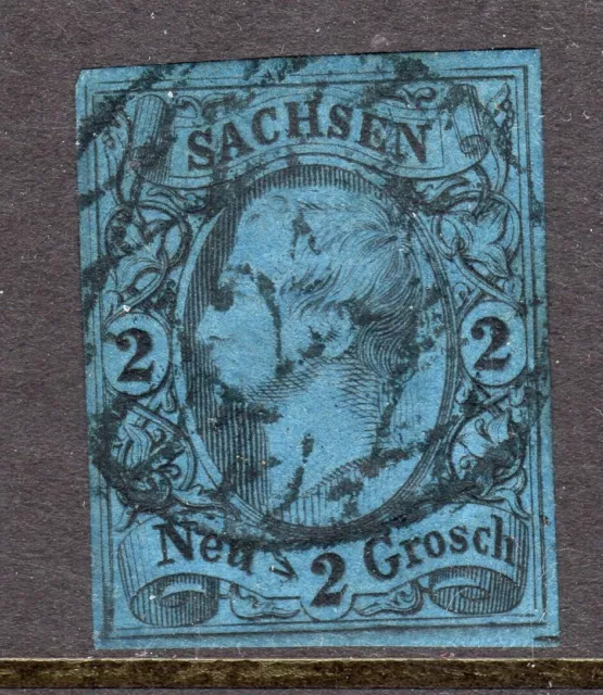 German States - Saxony Scott #11 Used VF 1855 2 Neu-Groschen Black on Blue