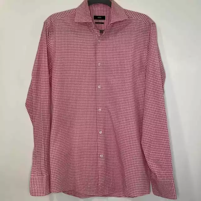 Boss by Hugo Boss Pink Plaid Long Slv Dress Shirt Sharp Fit 15.5 34/35