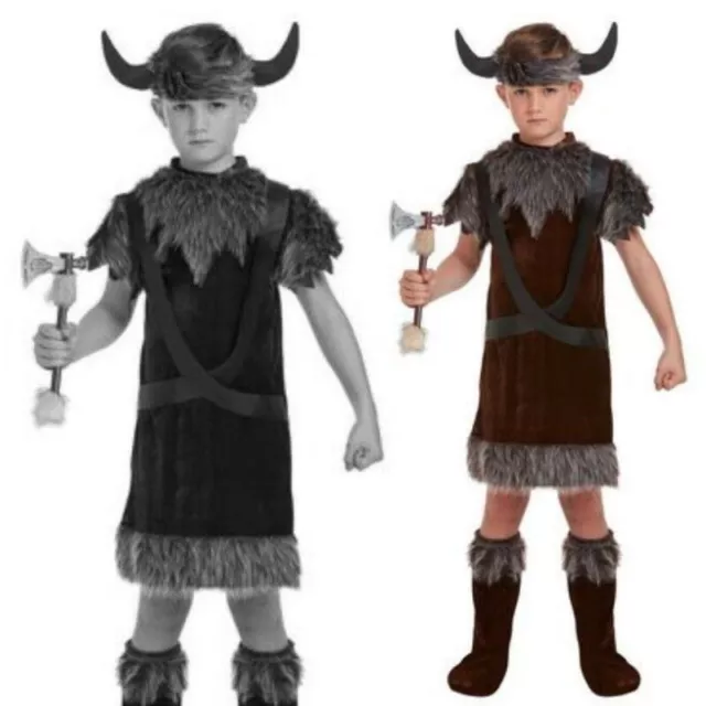 Boys Viking Costume Childs Kids Saxon Warrior Fancy Dress School - Age 7-9 Years