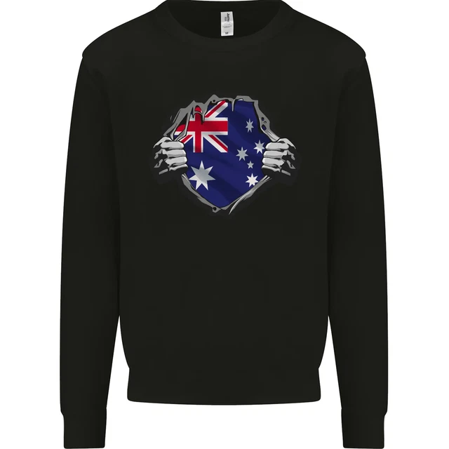 Australian Flag Ripped Australia Day Gym Mens Sweatshirt Jumper