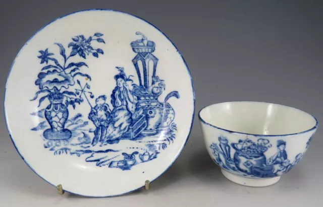 Antique Porcelain Blue Transfer Coalport Mother & Child Teabowl & saucer 1810