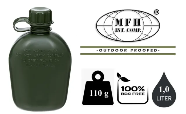 US Kunststoff Feldflasche Oliv 1 l BPA-frei Army Survival Outdoor Trinkflasche