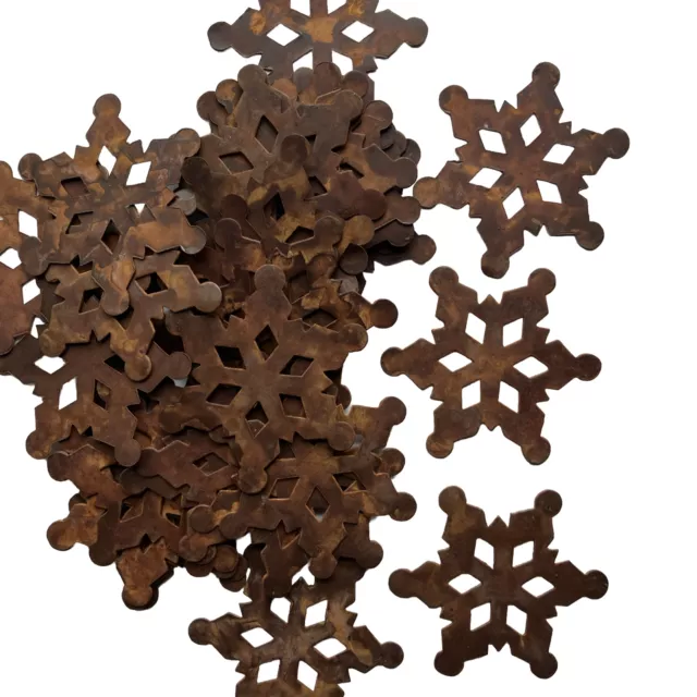 Set/12 Primitive Rusty LOOKING Tin SNOWFLAKE Cutouts Cutout Ornaments 2"