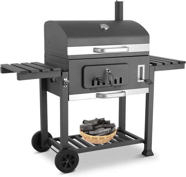 XXL Smoker BBQ Grillwagen Holzkohlegrill Grill Räucherofen Schwarz 152x136x60cm