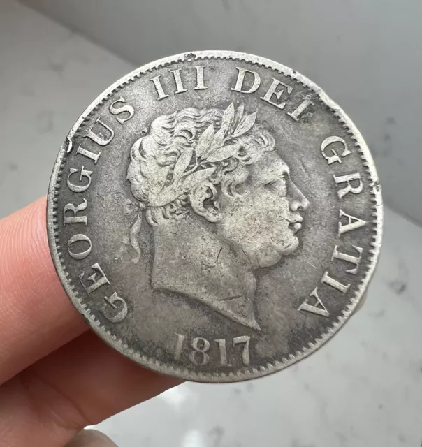 Antique Georgian 1817 Half Crown George Iii 925 Solid Silver British Coin