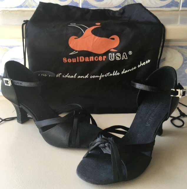 Sandales Danse SoulDancer Usa Femme Pointure 6 1/2 Neuves à Talons Satin Noir 
