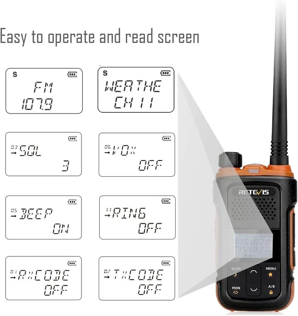 RB27V MURS Radio Walkie Talkies Long Range Rechargeable Detachable Antenna NOAA
