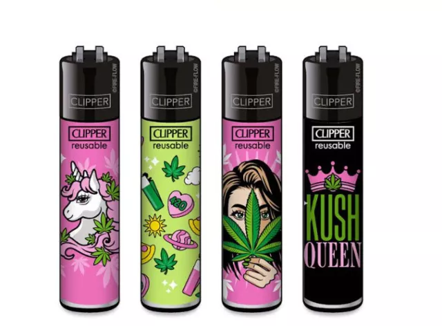 GIRLY KUSHQUEEN CLIPPER LIGHTERS -Refillable Gas Lighter-Multiple Designs or Set