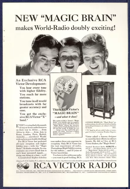 1934 RCA VICTOR radio advertisement, Magic Brain Tuning, model 281 radio RCA ad