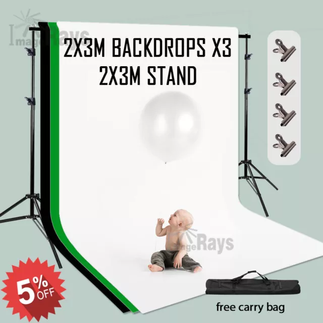 2X3M Green Screen Photo Backdrop Stand Kit Black White Background Support Bag