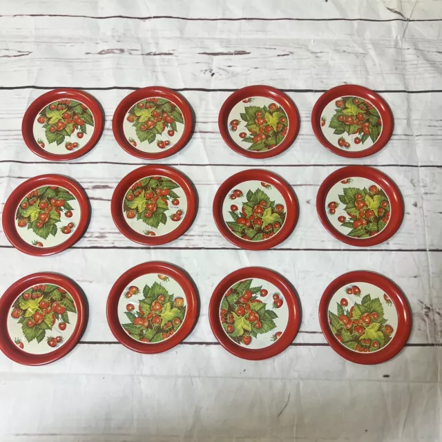 Vintage Toy Tin Plates Strawberry Pattern 3.5” Diameter Set Of 12