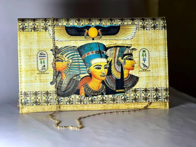 Three Egyptian Kings Women Portfolio Nefertiti King Tut Printed Leather Wallet