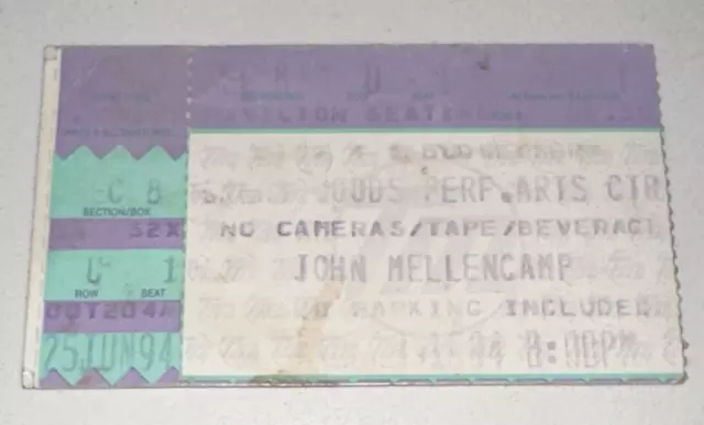 1994 John Mellencamp Band Concert Great Woods Mansfiel Massachusetts Ticket Stub