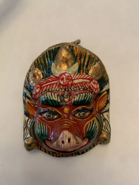 Vtg Paper Mache Mask Hindu Demon Small Ornament