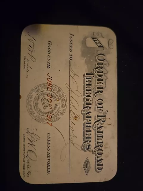 Vintage Rare 1930 The Order of Railroad Telegraphers  Pass Ticket