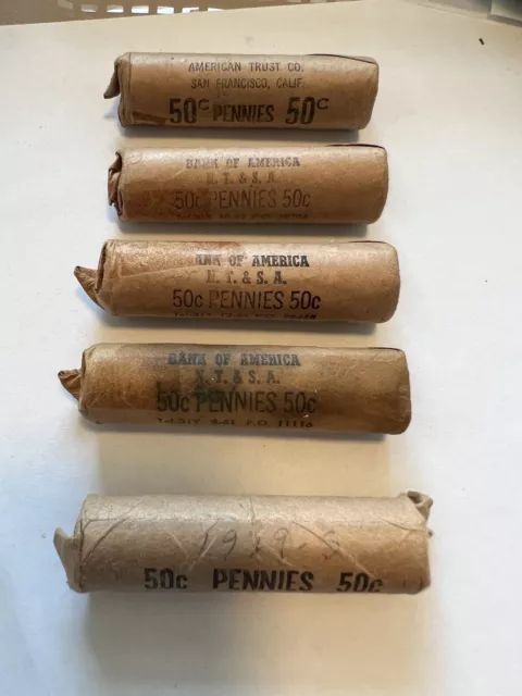 Lot Of 250 Lincoln Wheat Pennies 1919/20/27/29/29-S 5 Rolls Estate Coins 4-You
