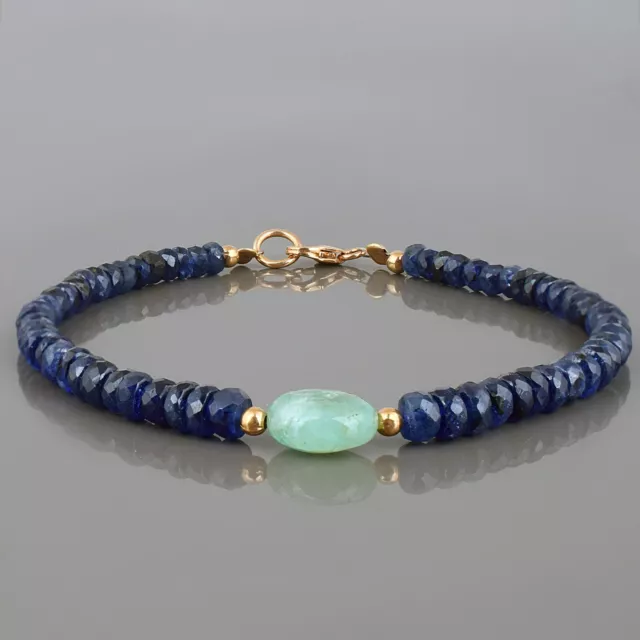 Natürlicher Smaragd & Blauer Saphir Edelstein Perlen Designer Armband 925 Silber