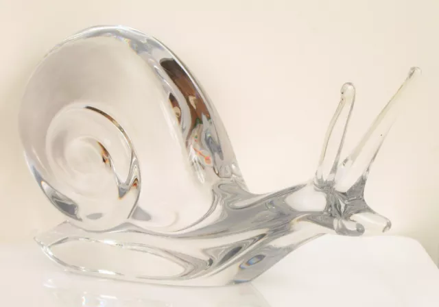 Vtg Beautiful Signed Daum France Heavy Crystal Snail Sculpted Glass Heavy 10"