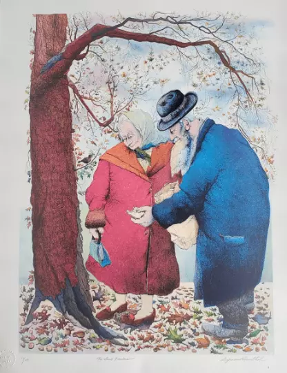 Seymour Rosenthal "The Bird Feeders" Hand Colored Lithograph 147/250