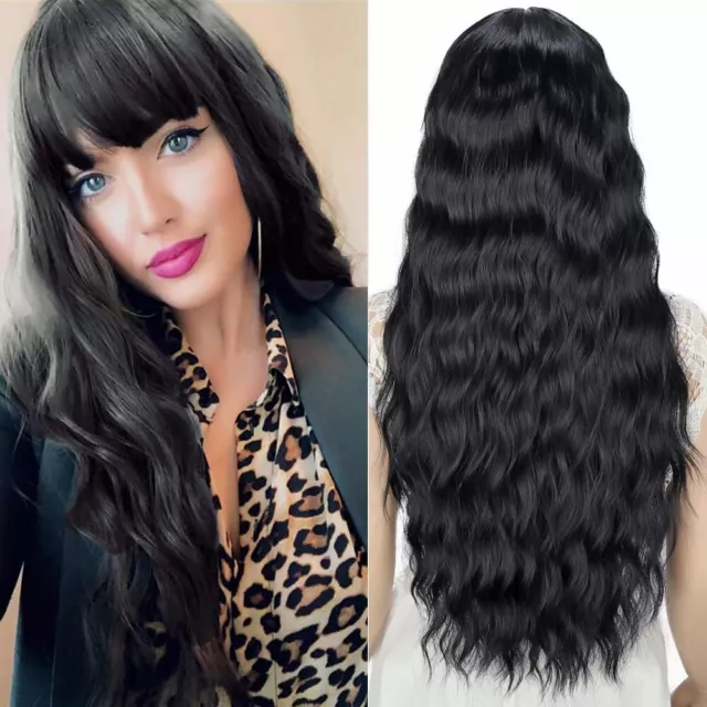 Long Wigs, Black, Curly, Natural Look, Fringe