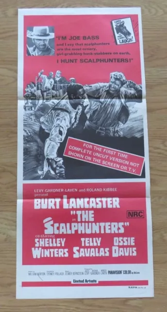 THE SCALPHUNTERS ORIGINAL 1968 DAYBILL CINEMA MOVIE FILM POSTER Burt Lancaster