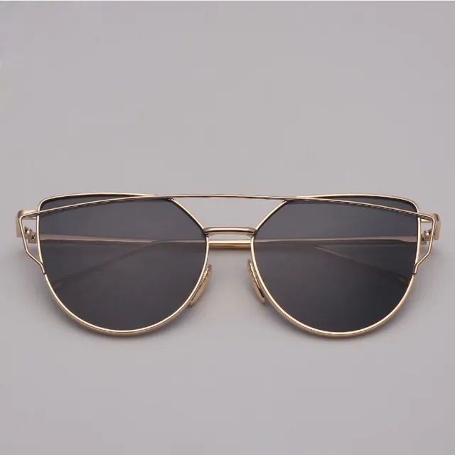 Womens Oversized Mirrored Metal Frame Glasses Cat Eye Sunglasses Outdoor Eyewear