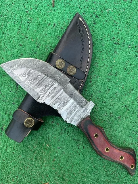 Handmade Damascus Steel hunting Skinning tracker fix blade Knife Micarta Handle