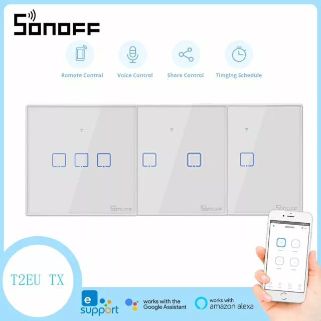Sonoff EU Smart Wall Touch Light Switch WIFI 1/2/3 Gang Glass Panel APP Control 2