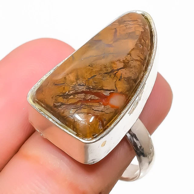 Seam Agate Gemstone Handmade 925 Sterling Silver Jewelry Ring Size 6