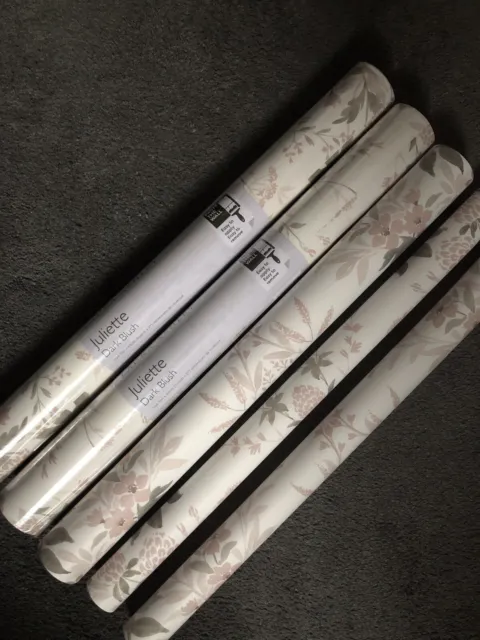 2 Rolls & Extra - Laura Ashley - Juliette - Dark Blush   - Wallpaper