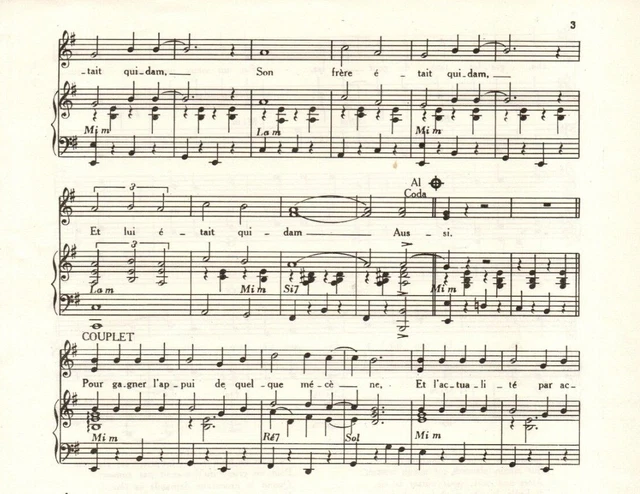 Partition chant piano accordéon gt GF 1957 - Guy BEART - Le quidam - PATACHOU 2