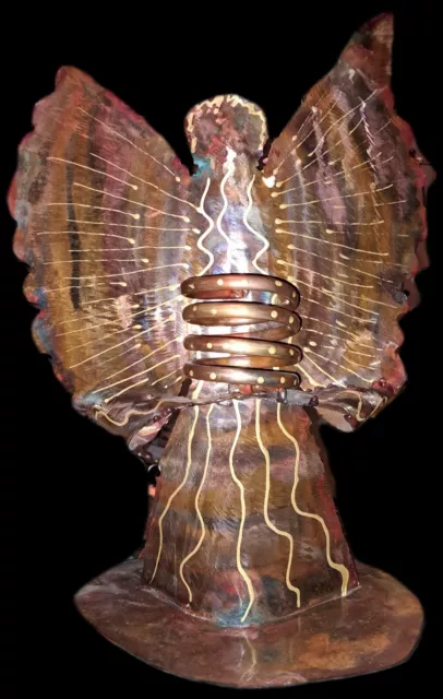 J L Tschudy Vintage Metal Angel candle holder Sculpture Signed Rare Native  Look
