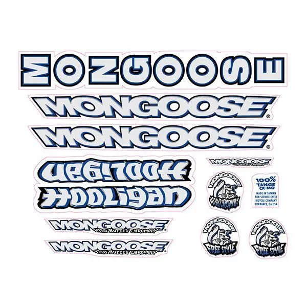 Mongoose - 1998 Hooligan for chrome frame - Decal set - old school bmx