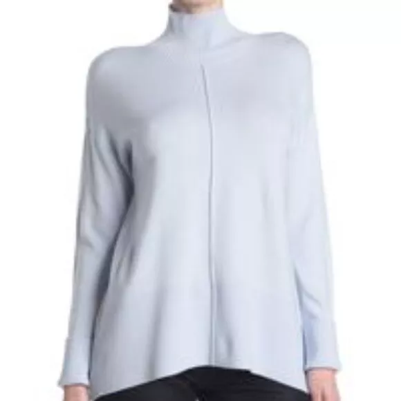 NWT Women $128 French Connection Baby Soft High Neck Seam Sweater Crystal Clear 3
