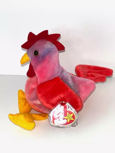 Ty Beanie Baby STRUT Rooster tag In Protector Ex Con  *sale supports charity*