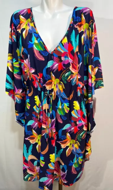 La Blanca Women Floral Beach Tunic Dress Cover  Up Caftan 3X Plus Size NWT NEW