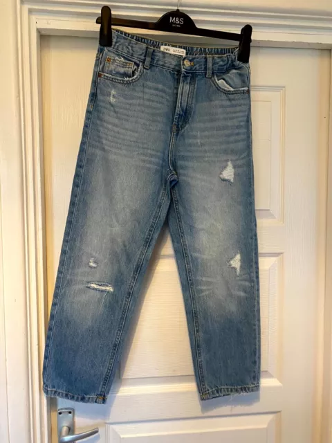 Zara Kids Jeans Blue 11-12 Years Distressed Denim Straight Leg Pockets Zip Fly