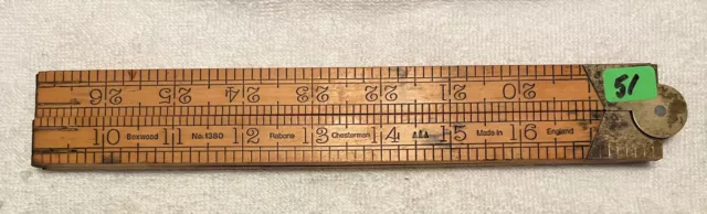 Vintage RABONE CHESTERMAN Boxwood & Brass Folding Ruler 36" No 1380  51