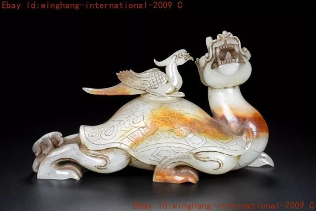 China hetian Jade carved Han dynasty fengshui wealth animal Dragon turtle statue