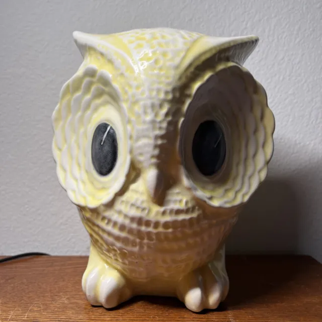 Handcrafted in Florida Owl Yellow Pottery Large Eyes Vintage MCM 8inches