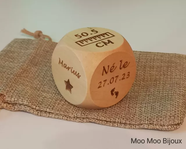 Cube de naissance 4cm - cadeau - bébé - anniversaire - personnalisé