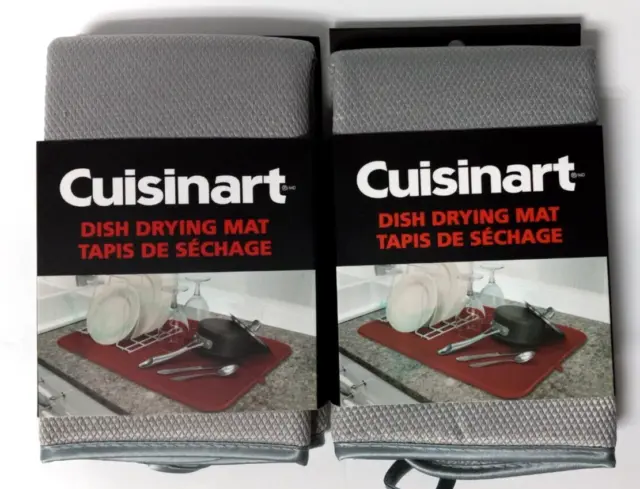 Set of 2 Cuisinart Dish Drying Mat Gray Kitchen Counter Absorbent Under Rack NEW