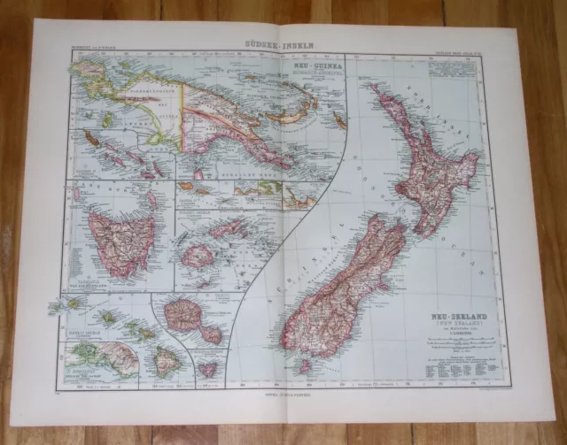 1908 Antique Map Of New Zealand German New Guinea Hawaii Pacific Islands