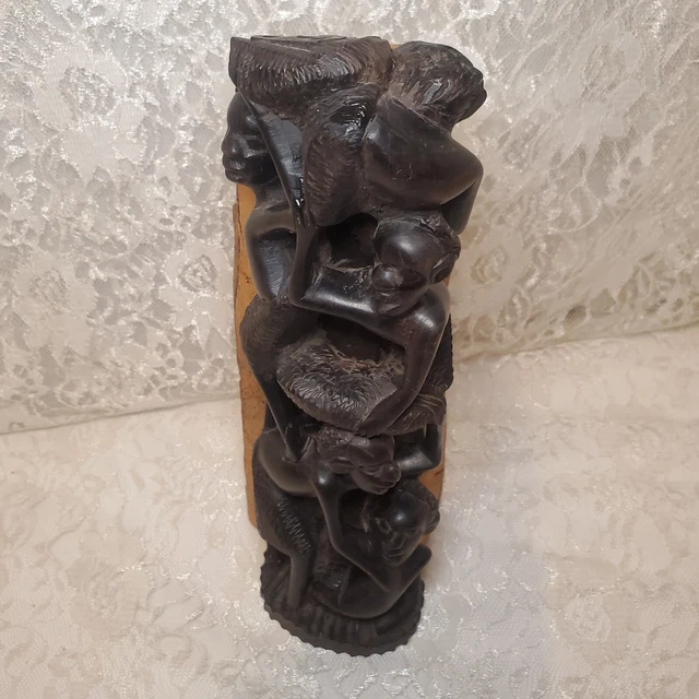 African Makonde Ebony “Tree Of Life” Carving 10 Inches Tall With Wood Bark On