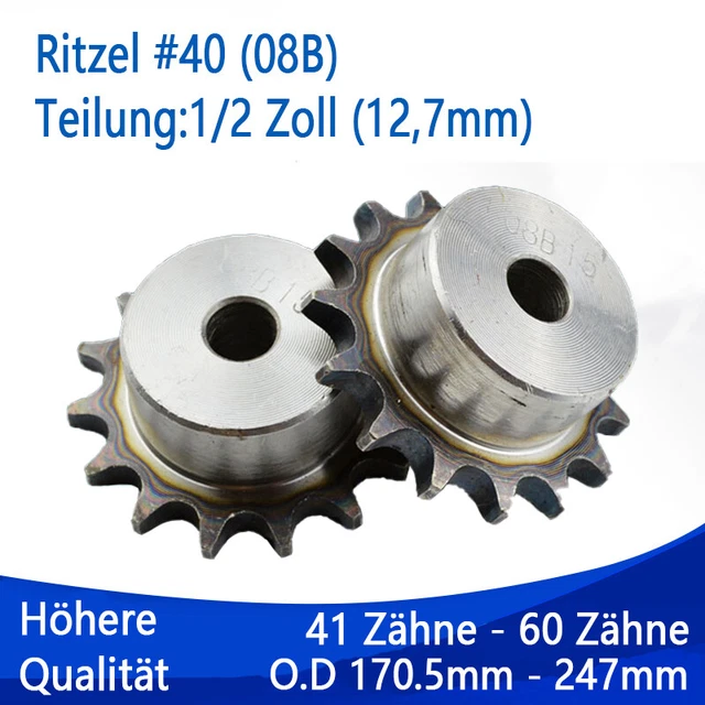 Kettenrad einfach Kettenräder mit Nabe Ritzel #40 08B Zähne 41 - 60 Pitch 1/2"